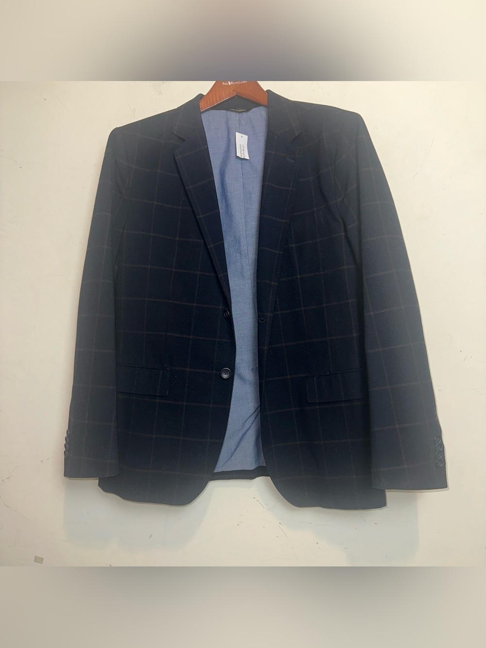 Banana Republic Blazer Jacket Mens 44R Tailored Slim Fit Blue Windowpane Cotton